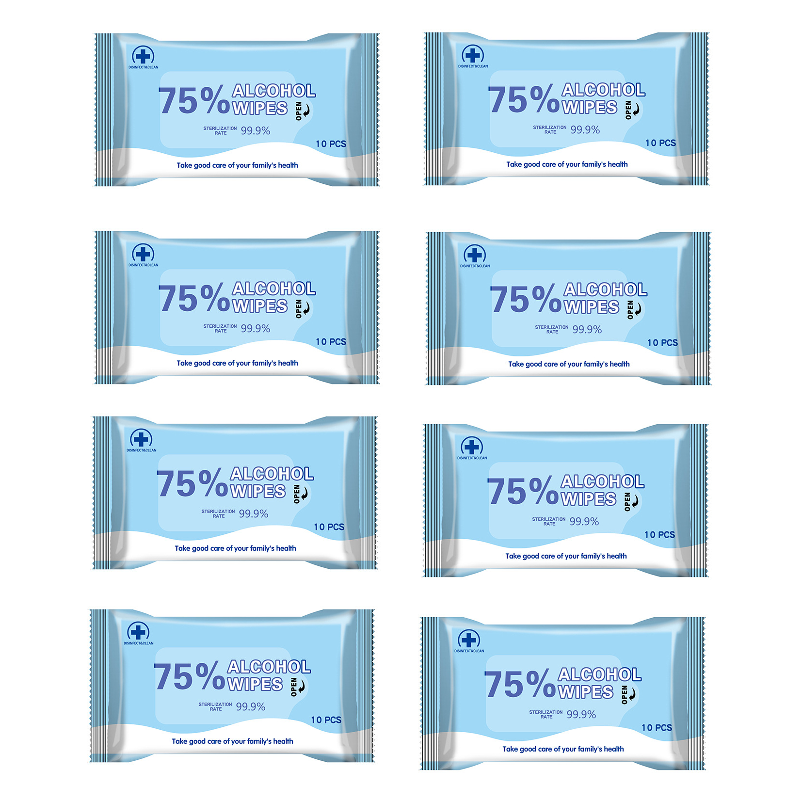 

XINQING 8 Packs Of 10Pcs 75% Medical Alcohol Wipes 99.9% Antibacterial Disinfection Cleaning Wet Wipes Disposable Wipes