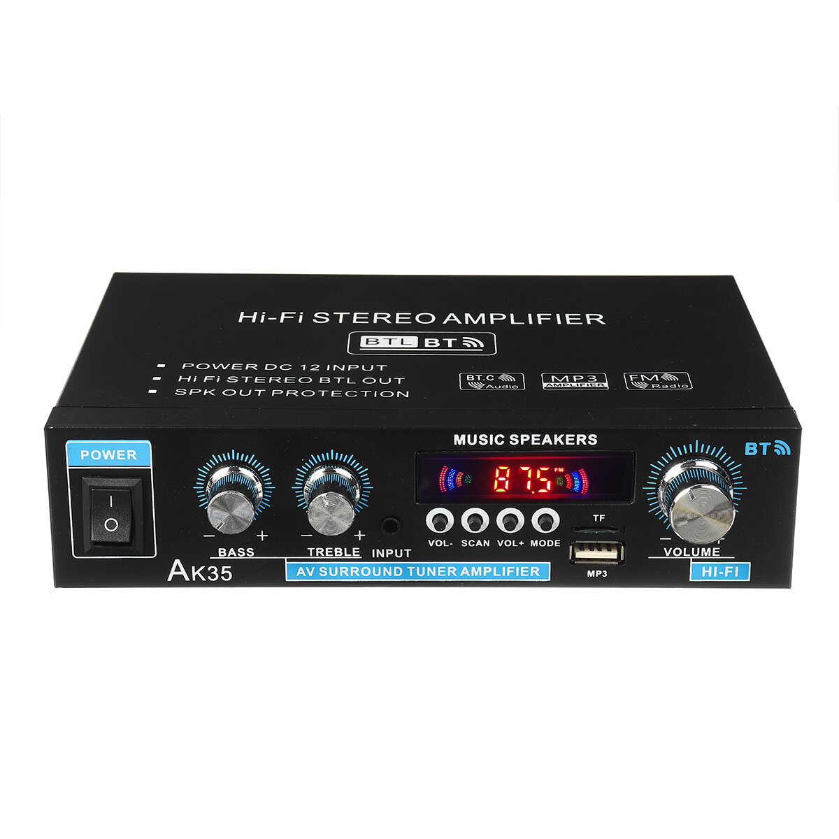 AK35 2x30 W Digitale HIFI Eindversterker bluetooth 5.0 USB FM Tf-kaart Stereo Home Theater Car Audio