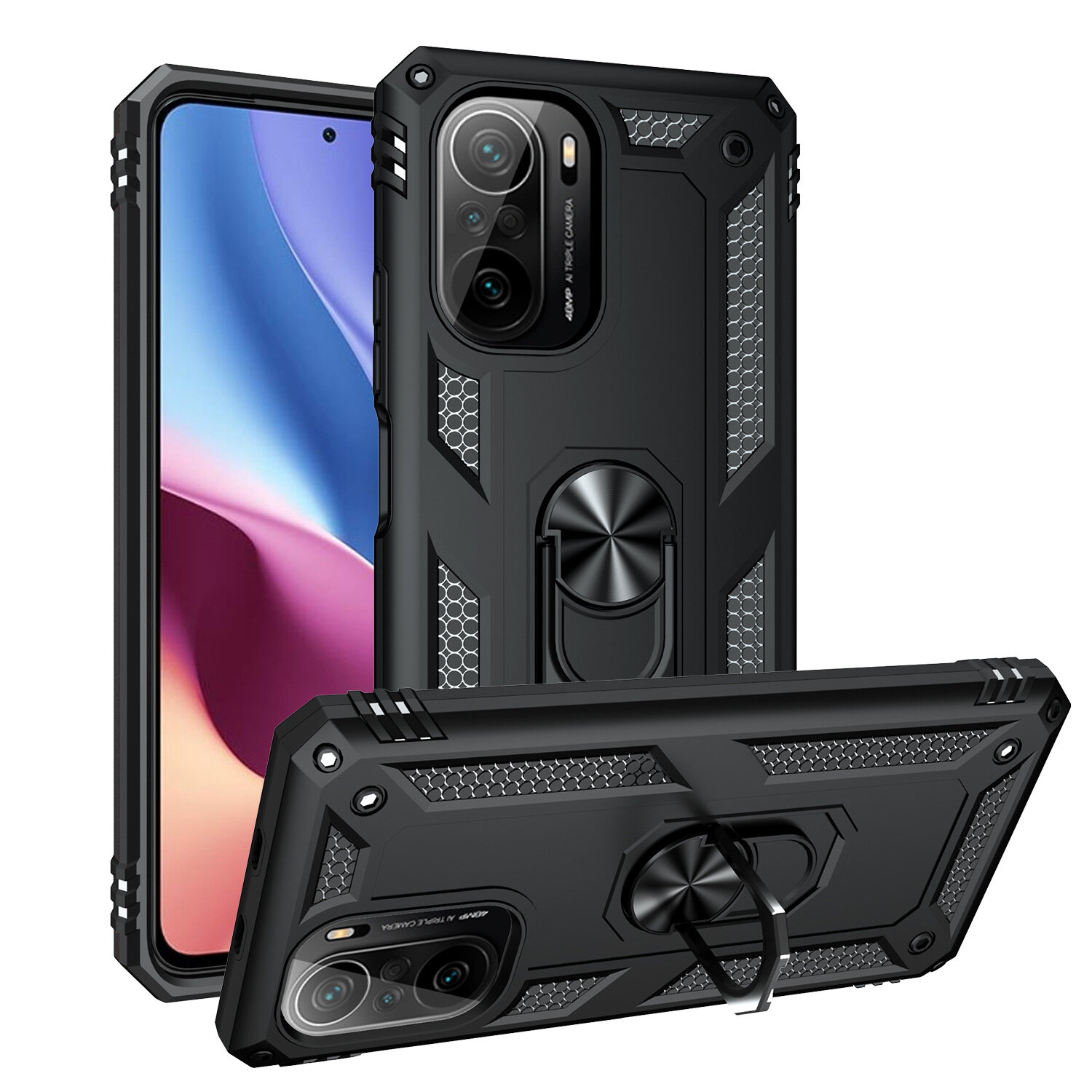 Bakeey for POCO F3 Global Version Case Armor Bumpers Shockproof Magnetic with 360 Rotation Finger Ring Holder Stand PC P