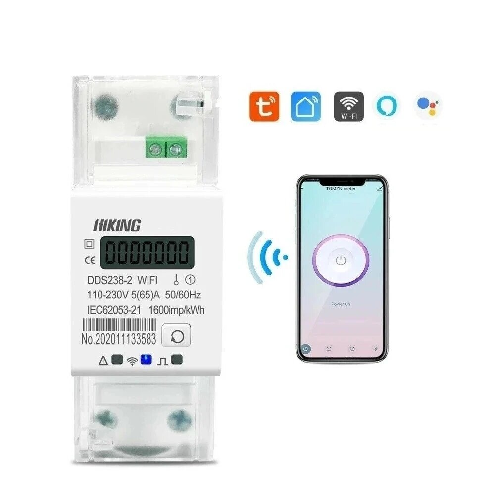 

DDS238-2WIFI 90-300V 50/60Hz Tuya Single Phase 65A Din Rail WIFI Smart Energy Meter Timer Power Consumption Monitor kWh