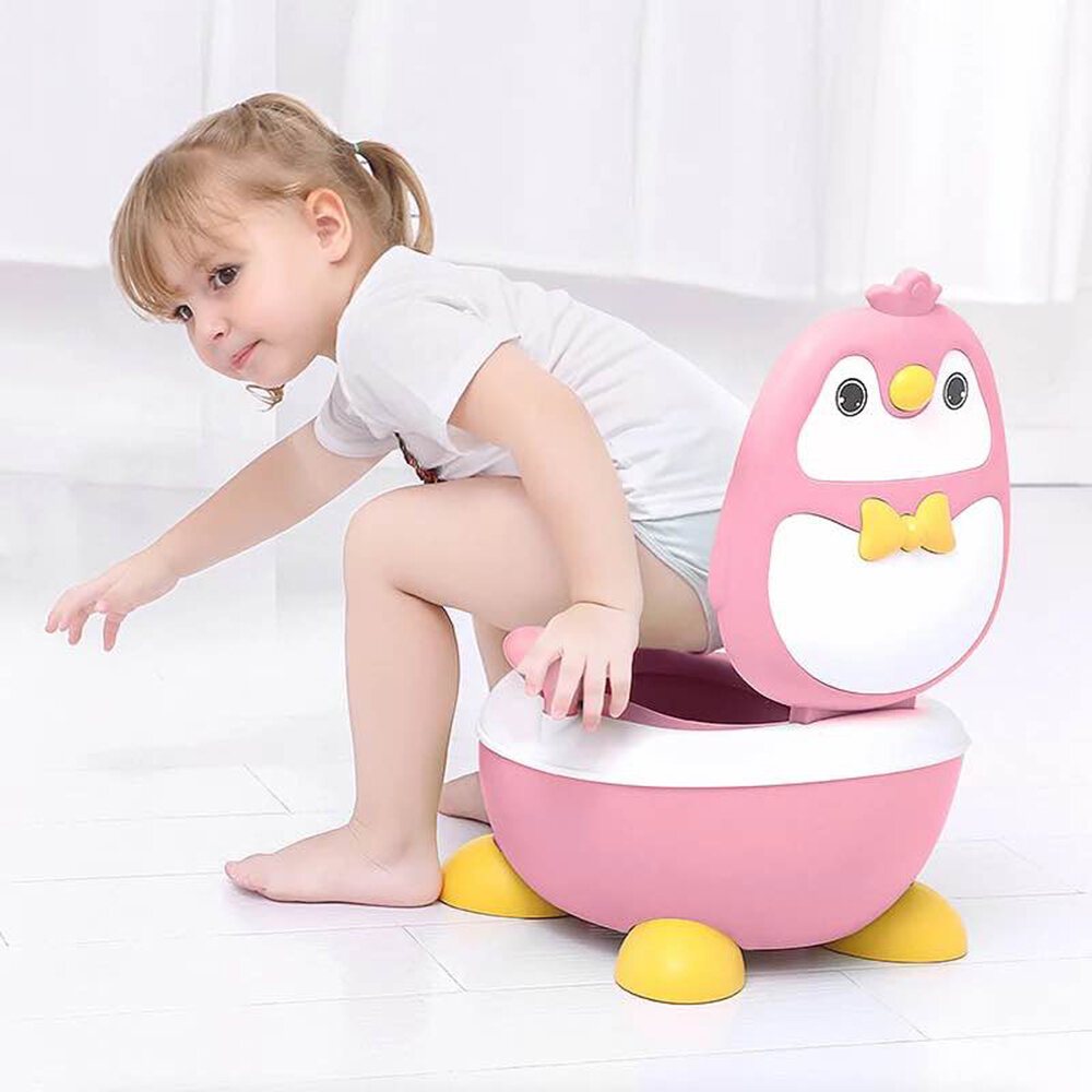 Children Potty Penguin Shape Spatterproof Urine Portable Toilet Freely Adjustable Height for Kid Car