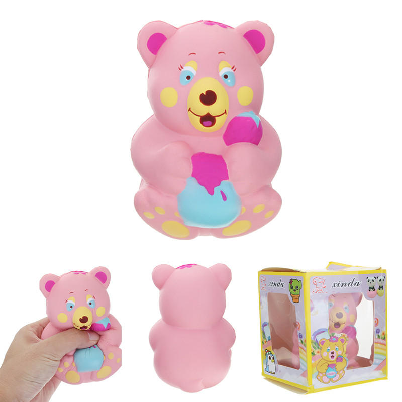 Xinda Squishy Strawberry Bear Holding Honey Pot Pink Slow Rising With Packaging Collection Gift Toy