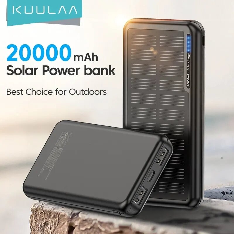 KUULAA Solar 20000mAh Portable Fast Charging Power Bank Outdoor USB PoverBank External Battery Charger for iPhone 14 13