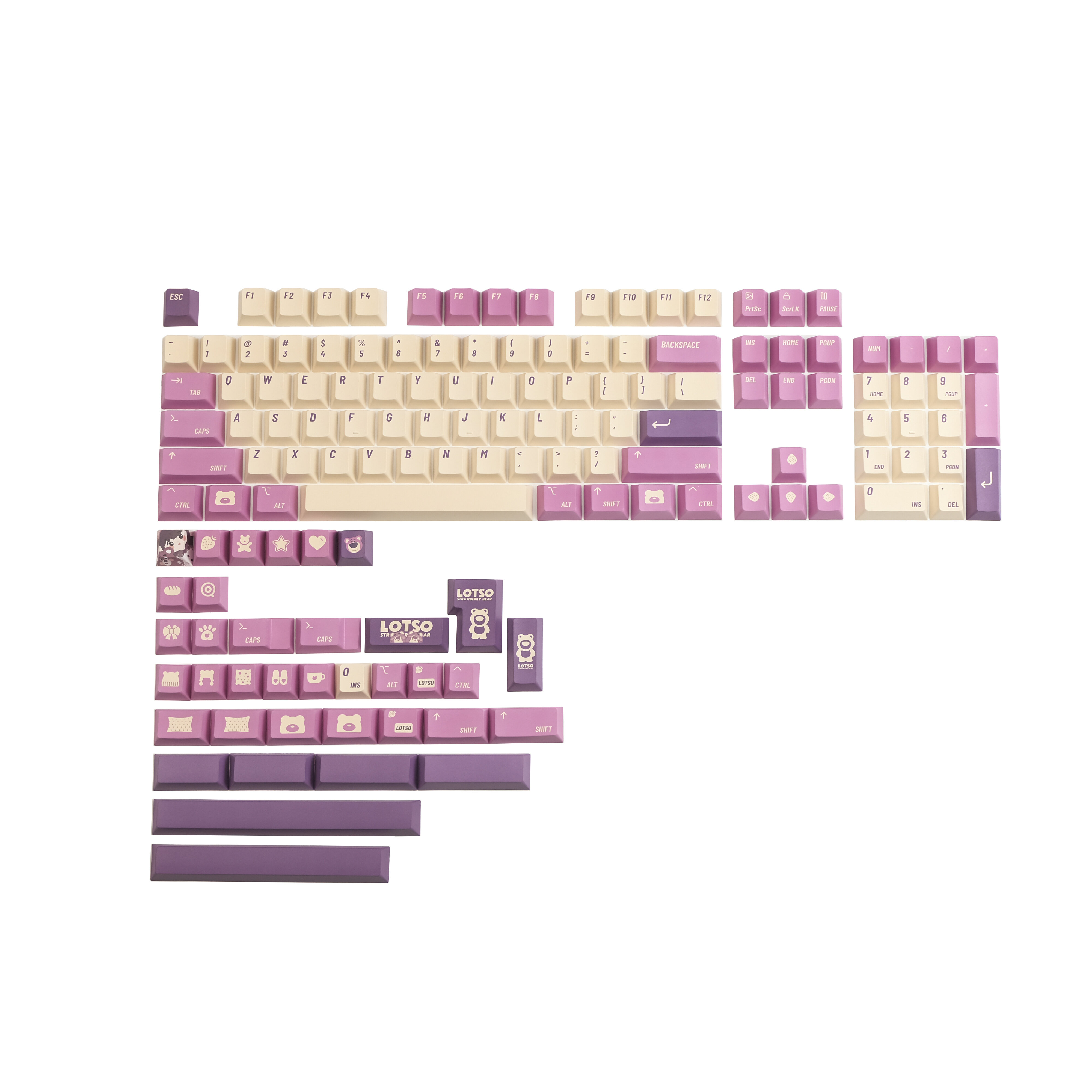 

140 Keys Strawberry Bear Pink & White PBT Keycap Set Cherry Profile Sublimation Keycaps for Mechanical Keyboards