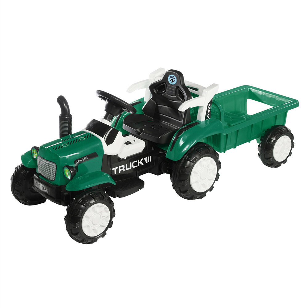 

6V Kids Ride On Car Electric Tractor w/ Detachable Trailer 2 Speeds LED Lights Music 6 Wheels Battery Powered Children T