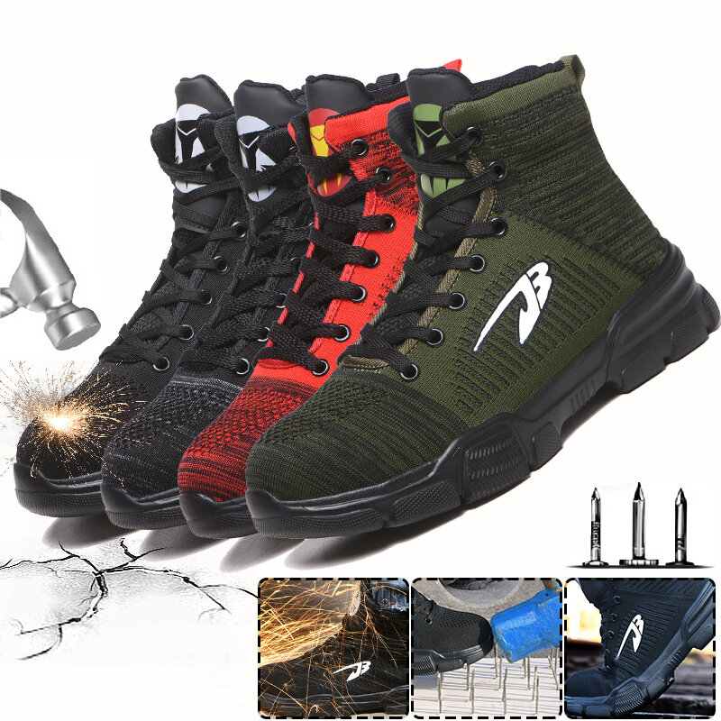 Męskie ochronne buty robocze Stalowe noski Wysokie trampki do biegania Oddychające buty do kostek Wspinaczka Walking Jogging