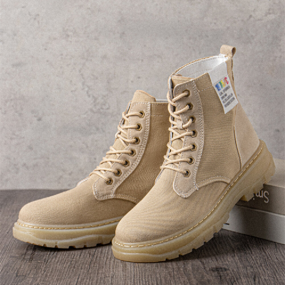 Women Casual Canvas Thick Sole High Top Lace Up Combat Boots