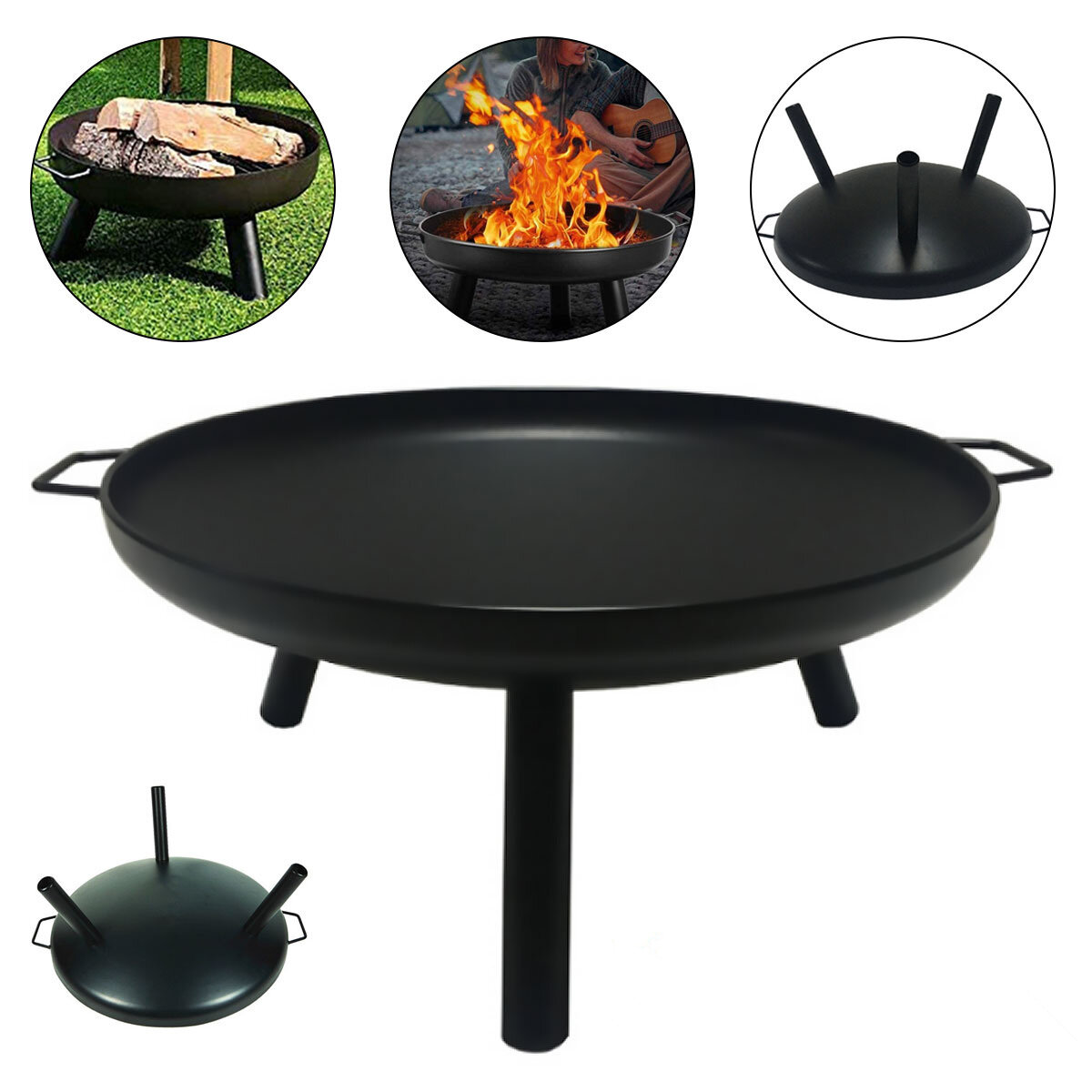 [EU Direct] IPRee® 24inch Fire Pit Metal Outdoors Barbecue Heater Garden Patio Ice Pit Metal Brazier Round Wood Burning Fireplace