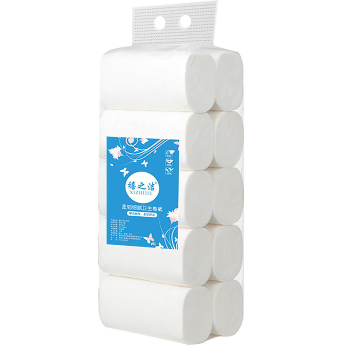 10 rolos 4 camadas Soft Papel de papel higiênico de celulose de madeira nativa Viagem doméstica Absorção de água forte Papel higiênico de dissolução rápida Caixa