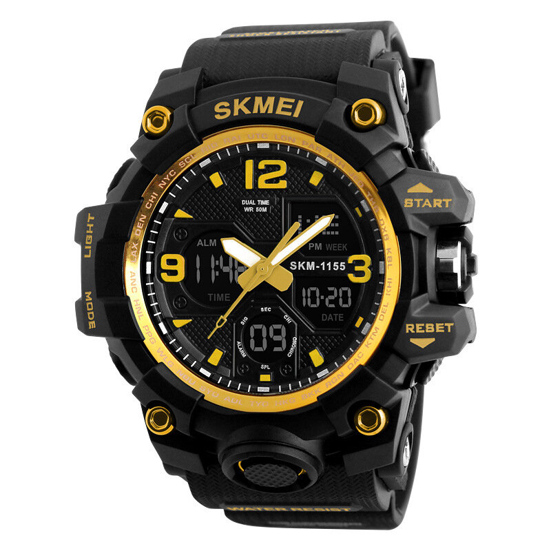 SKMIE 1155B Brand Waterproof EL Light Men Sport S Shock Watch Dual Display Analog Digital LED Electronic Quartz-Watches