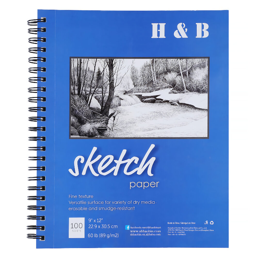 H&B Schetsboek 9 "X12" 100 Vellen Draadgebonden Blanco Pagina Kunstenaar Schetspapier Duurzaam Zuurv