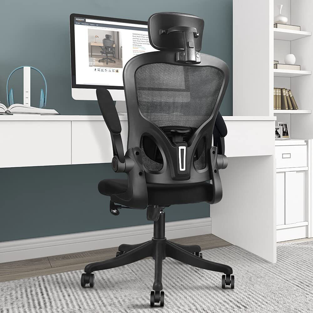 

Hoffree DC06 Ergonomic Office Chair High Back Mesh Chair with Lumbar Support and Flip-up Armrest Swivel Computer Task Ch