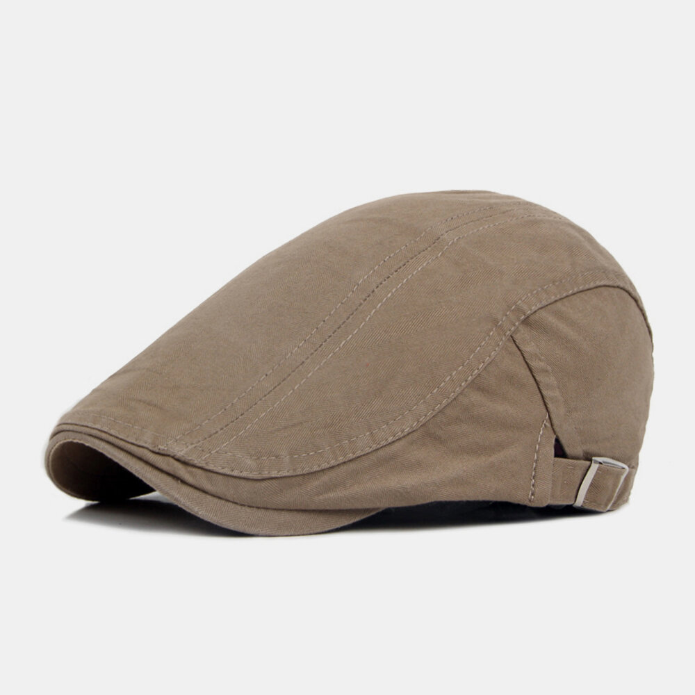

Men Cotton Solid Color Casual Adjustable Breathable Sunshade Forward Hat Beret Cap Flat Hat Painter Cap