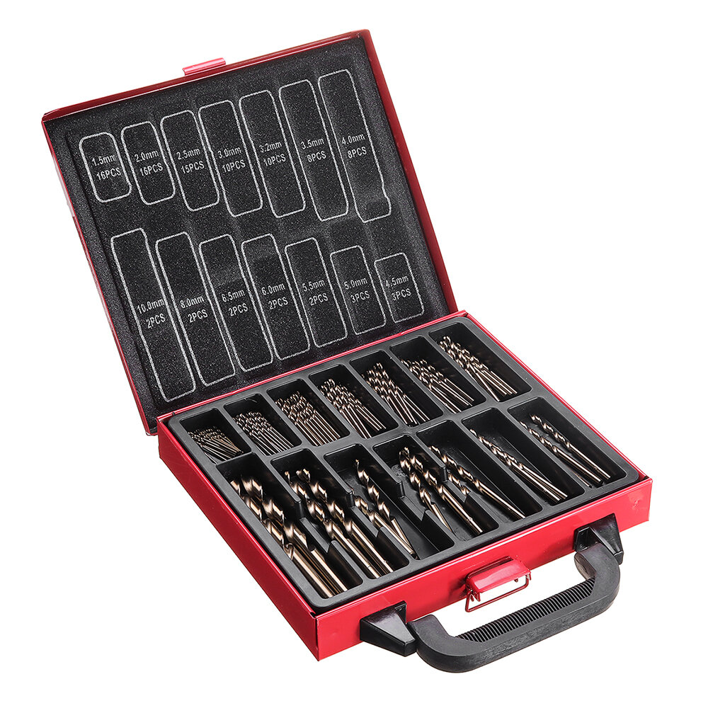 Drillpro 99Pcs M35 Cobalt Drill Bit Set 1.5-10mm HSS-Co Jobber Length Twist Drill Bits with Metal Case for Stainless Ste