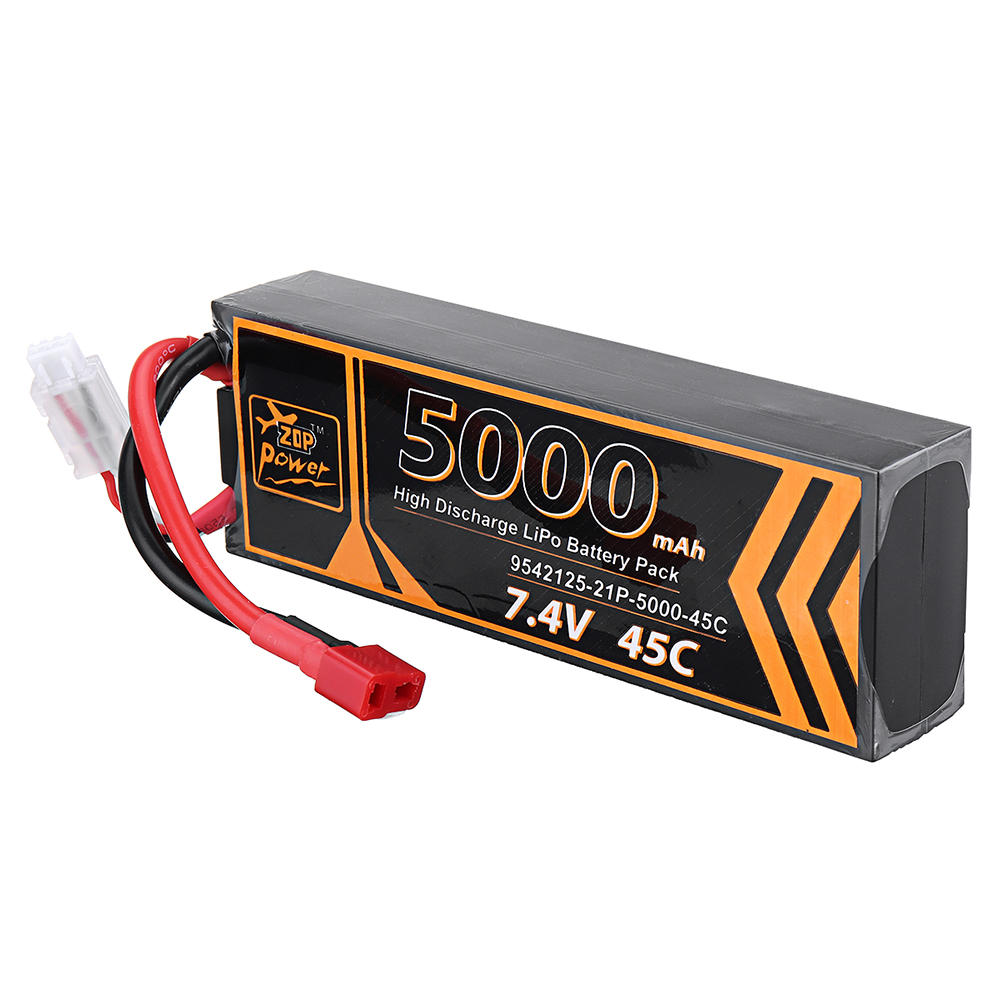 ZOP Power 7.4V 5000mAh 45C 2S Lipo Battery T Plug for RC Car