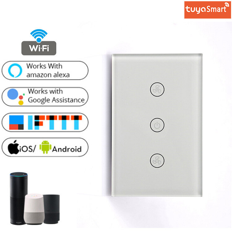 

WF-FS011 Tuya Smart Wifi Touch Fan Switch US Standard Remote Control Switch Compatible with Amazon Alexa Google Home