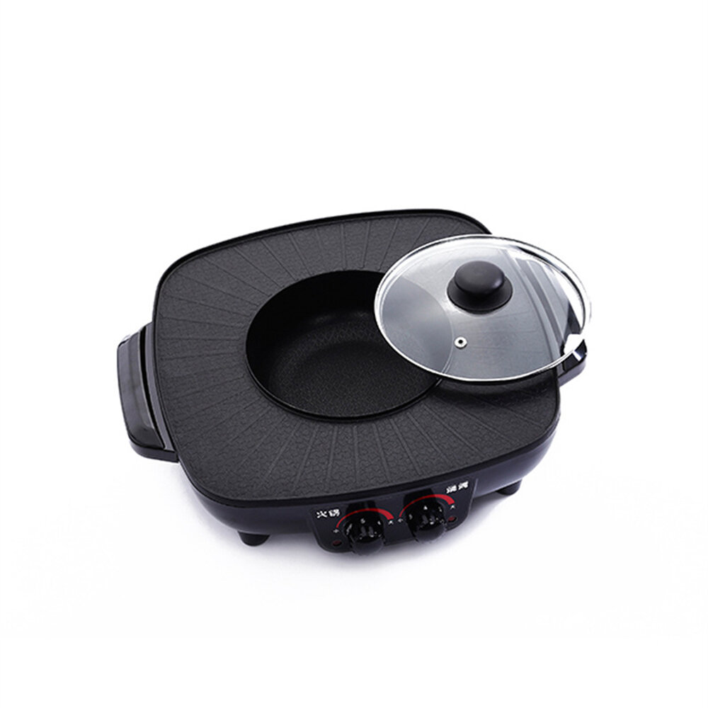 1600W Electric Hot Pot Smokeless Non-stick Coating Fast Heating Hot Pot Oven with Separate Temperatu