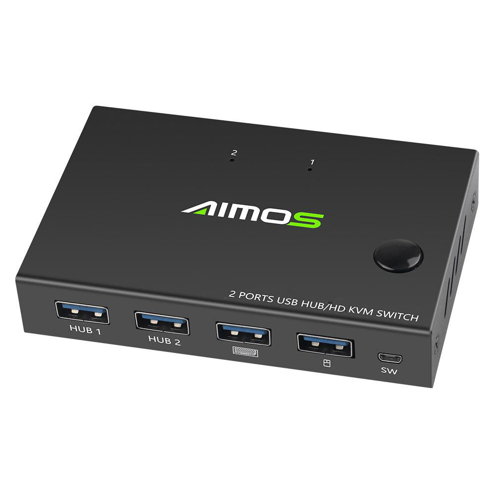 AIMOS 2-Port HD KVM Switch Switcher 4K*2K@30Hz Video Display USB Hub Splitter Keyboard Mouse USB Print Sharing Device AM