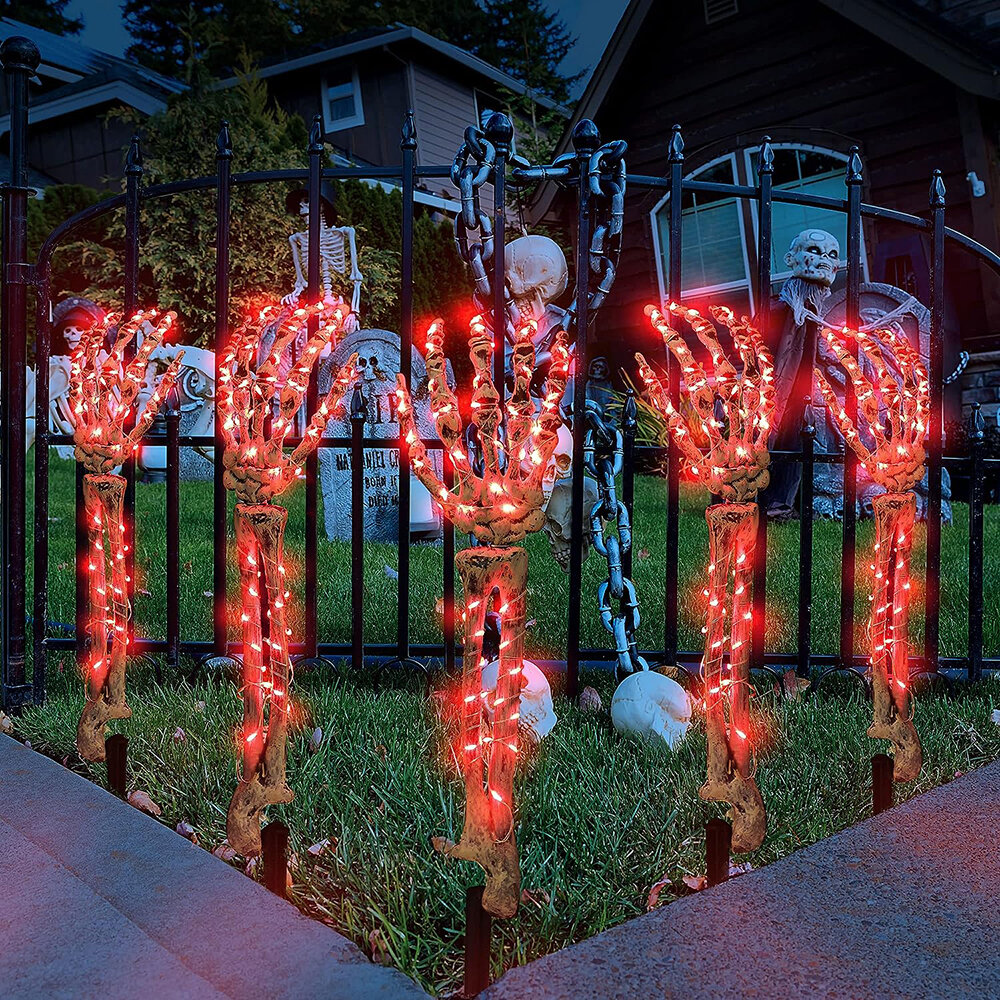 

Halloween Decorations Lighted Skeleton Arm Stakes Red LED Waterproof Blood Hands Scary Party Props Outdoor Yard Ornament