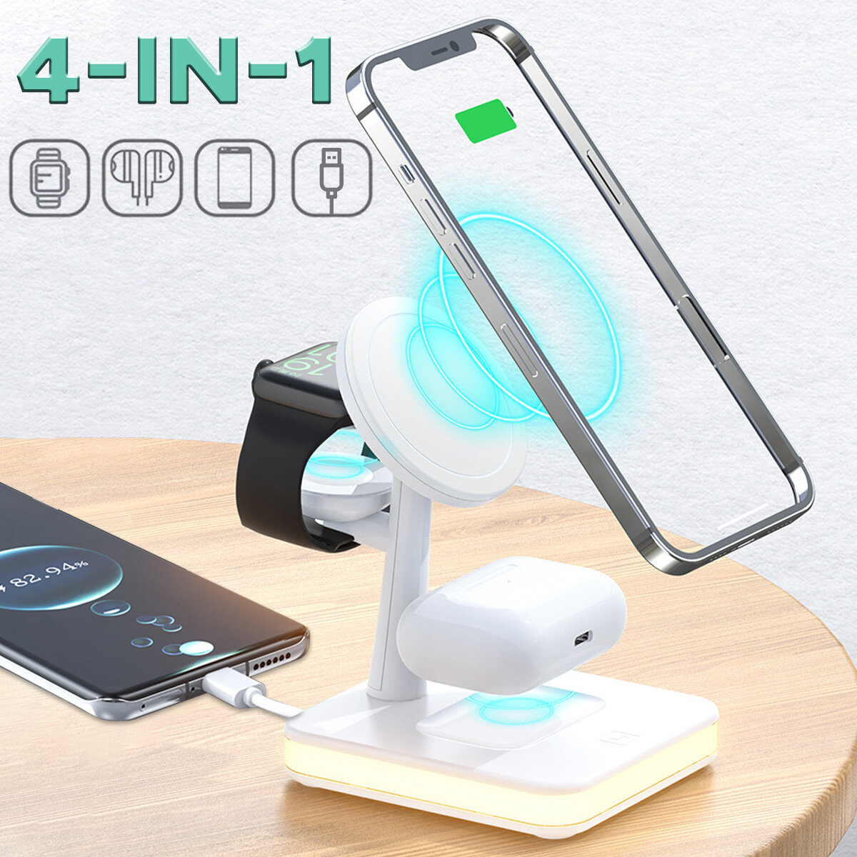 

4-IN-1 Magnetic Wireless Charging Station Dock Charger Night Light for iPhone Airpods iWatch