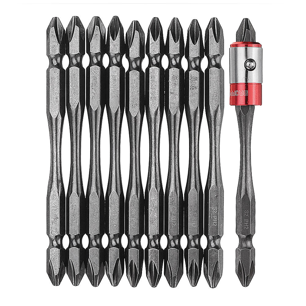 BROPPE 10+1 100mm PH2 S2 Alloy Steel Magnetic Double Head Electric Screwdriver Bit Set with B Type Magnetic Ring