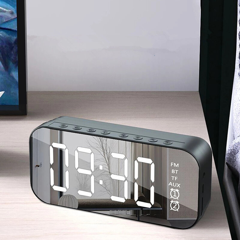 Bakeey A18 Wireless bluetooth Speaker Mirror Hifi Subwoofer Digital Alarm Clock with FM Function AUX