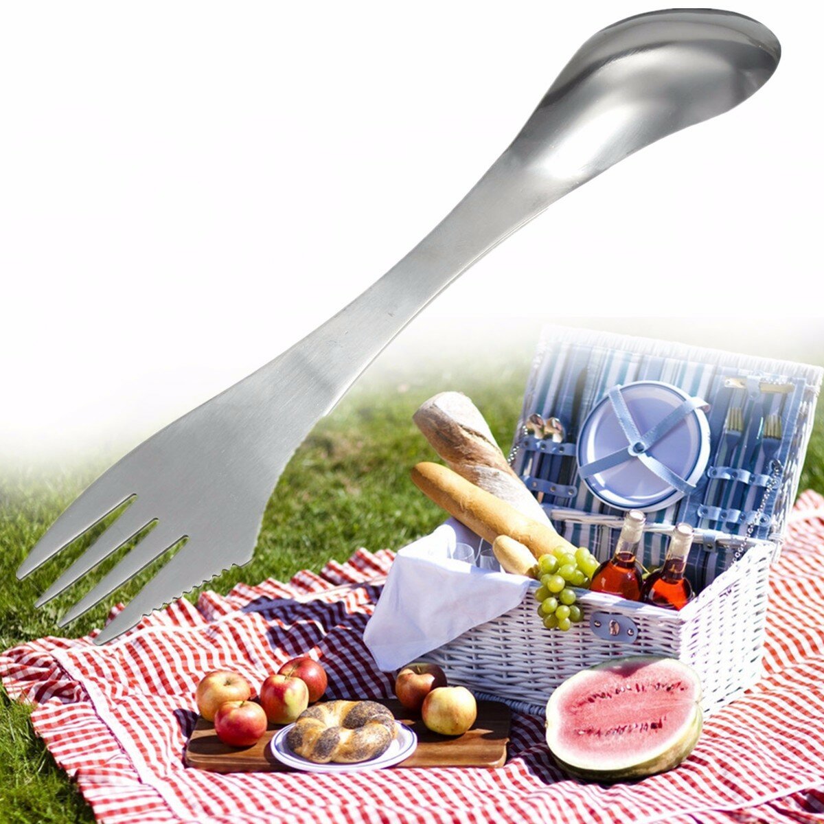 3 in 1 cucchiaio di metallo cucchiaio forchetta posate utensile multifunzione da tavola in acciaio inox portatile campeggio gadget picnic