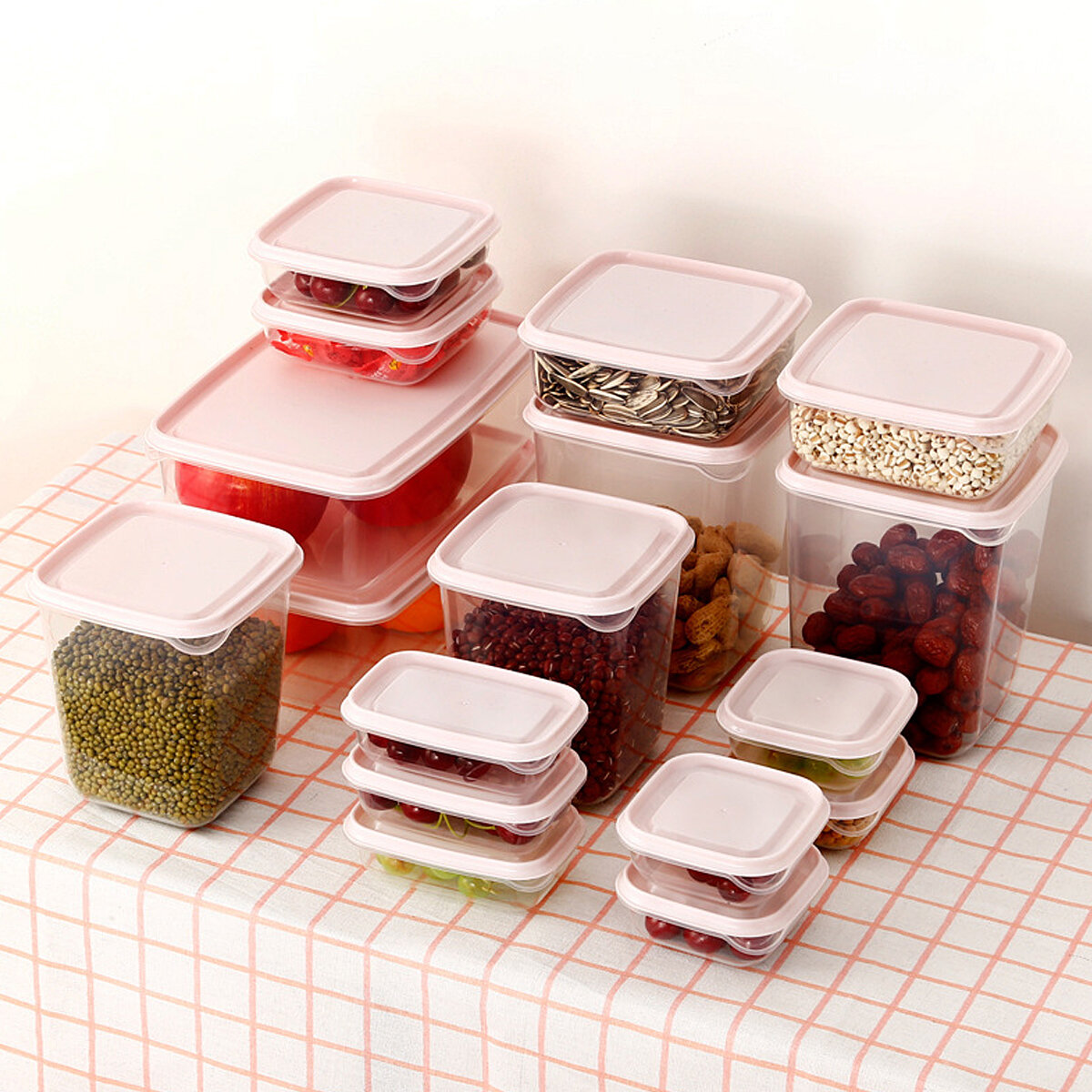17 stuks lunchbox koelkast verse doos graan opbergdoos magnetron verwarming verzegelde doos roze / g