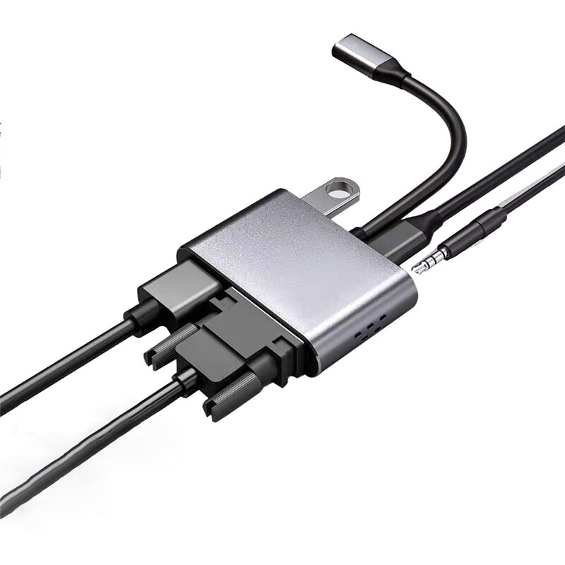 

Многофункциональный адаптер док-станции Bakeey 5-в-1 USB-C с USB-C PD 60 Вт с питанием / HDMI 4K @ 30 Гц / VGA / USB3.0