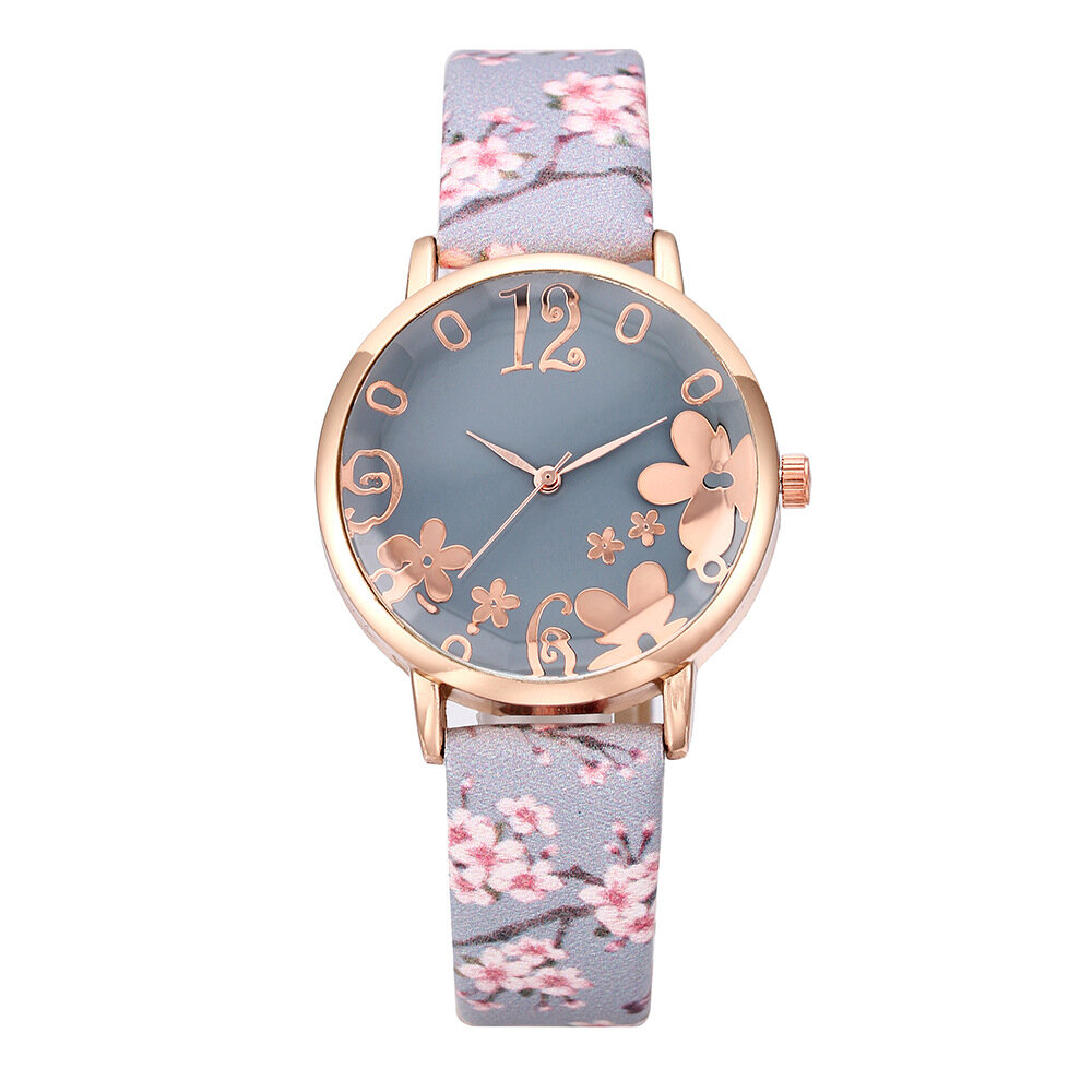 

Deffrun Flower Printed Fashionable Ladies Wrist Watch PU Leather Band Quartz Watch