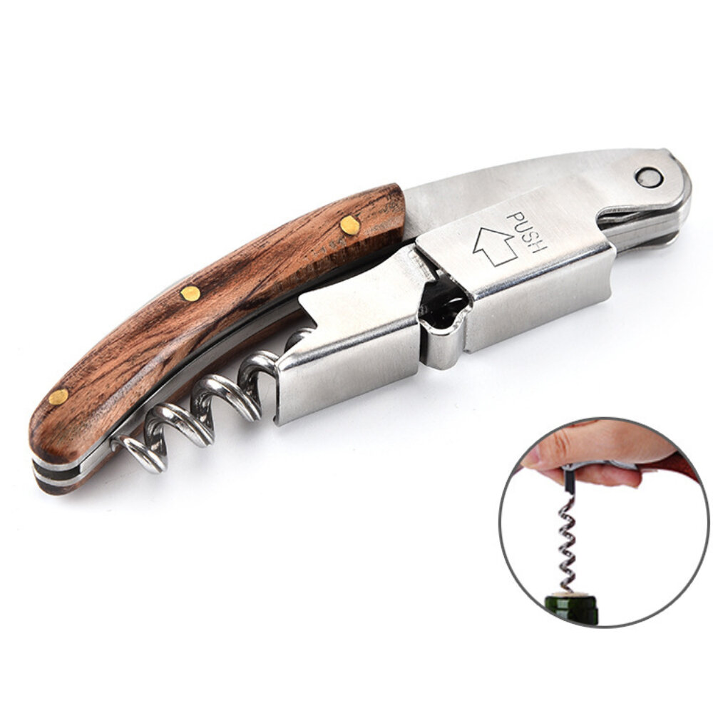 

Stainless Steel Corkscrew Vino Bottle Opener With Knife Wooden Handle Bottle Opener Keychain Bar Accessories Kitchen Too