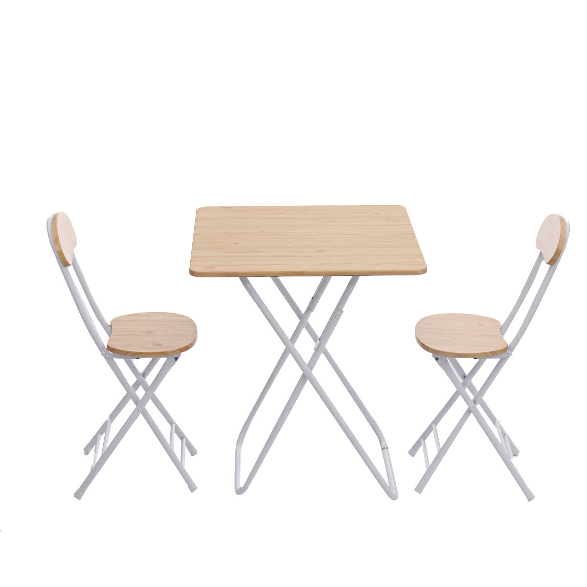 árom összecsukható asztal és szék készlet, négyzet alakú és hordozható, kültéri étkezéshez, kempingezéshez vagy piknikhez.