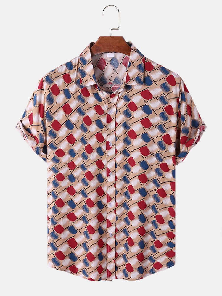 Mannen Geometrische Dot Sketches Print Soft Ademend All Matched Huidvriendelijke Shirts