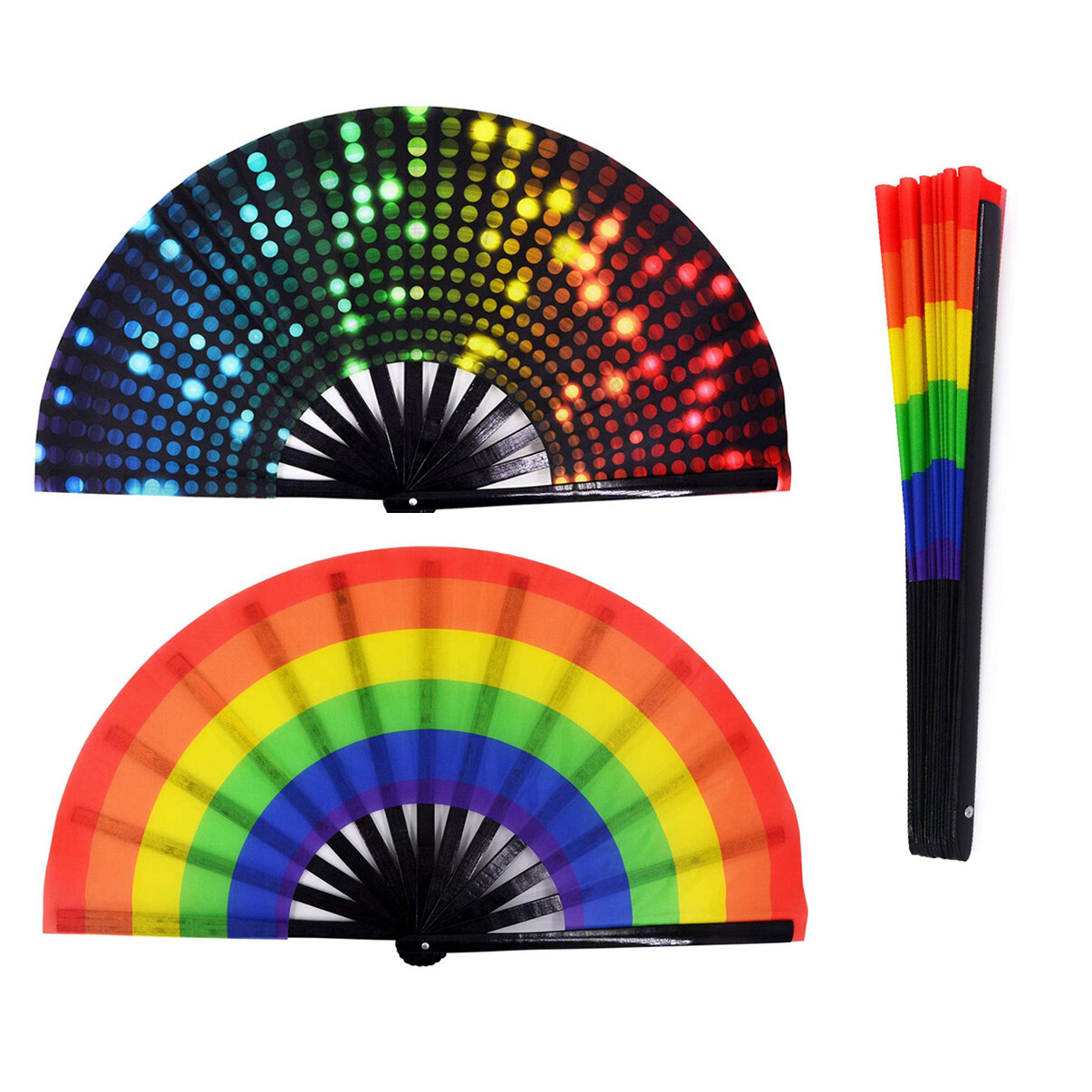 Large Folding Hand Rave Fan for Women/Men Chinese/Japanese Bamboo and Nylon-Cloth Fan Festival Craft Dance Fan