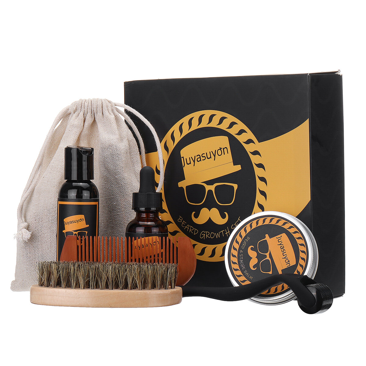 7Pcs Beard Growth Kit Beard Oil Balm Micro Needle Roller Mustache Care Men Hair Re-Activating Grooming Gifts