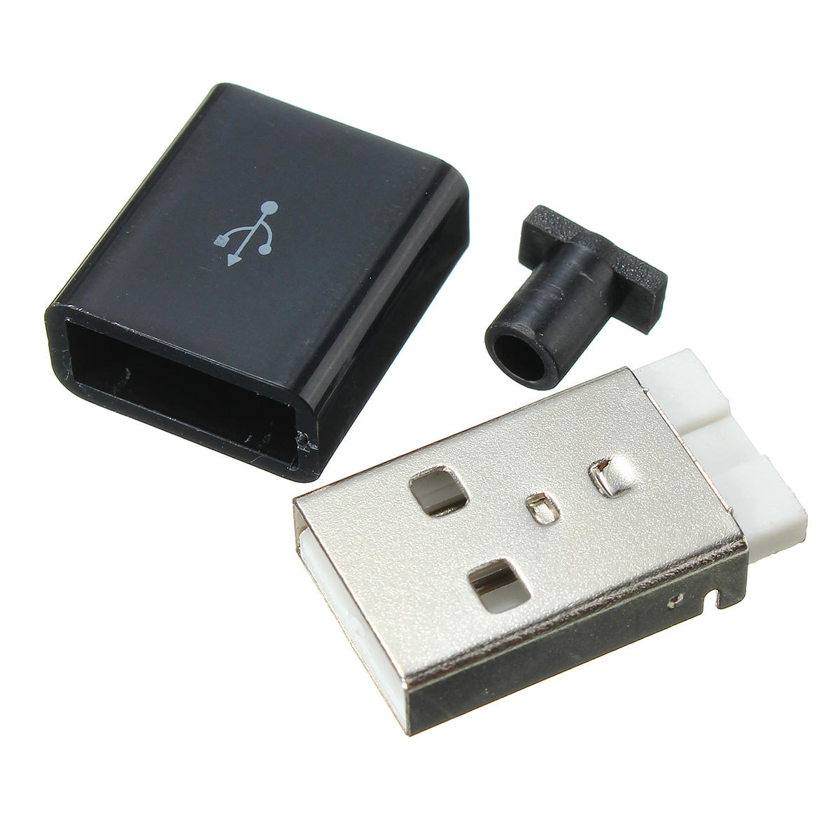 1 Stücke USB 2.0 Typ Ein Stecker 4-poliger Stecker Adapter Lötverbinder & Schwarz Abdeckung Quadrat