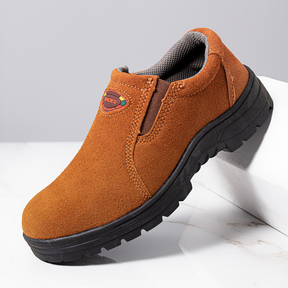 

Men Cowhide Suede Breathable Soft Sole Non Slip Comfy Working Casual Safety Labor Shoes