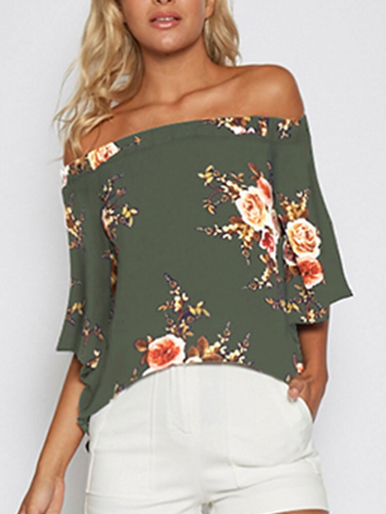 

Random Блузка с открытыми плечами и разрезом с цветочным принтом в цвете Армейский зеленый