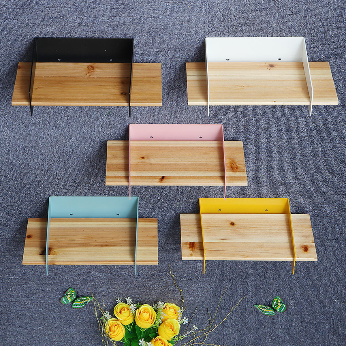 5 kleuren 20 cm drijvende wandmontage plank opknoping houder opslag ijzer hout display boekenplank beugel