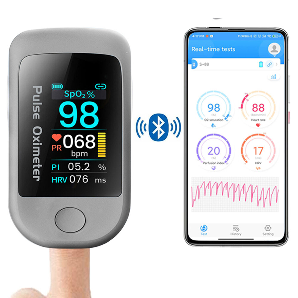 Boxym Smart bluetooth 5.1 Fingertip Pulse Oximeter HRV Heart－Rate Variability Meter Monitor APP Control Data Record Oximetro De Dedo Support Android IOS