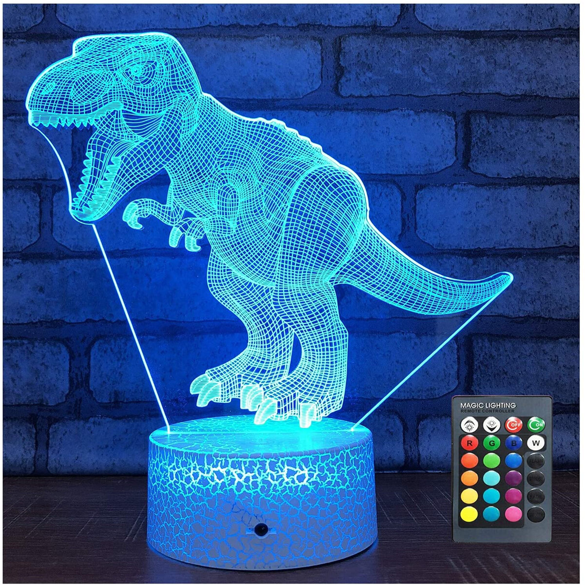 USB/Battery Powered 3D Children Kids Night Light Lamp Dinosaur Toys Boys 16 Colors Changing LED Remote Control+Base Chri
