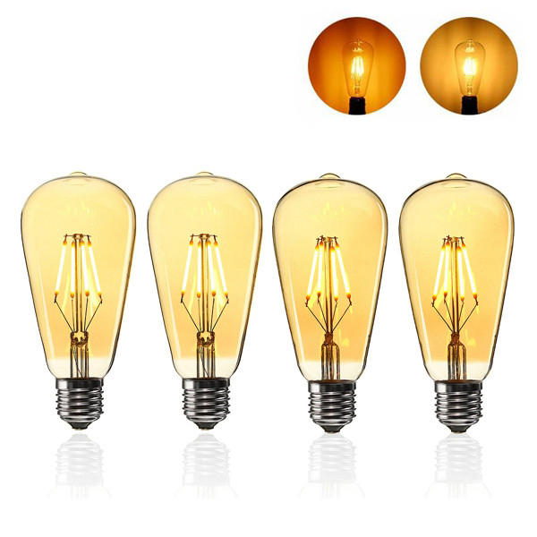 E27 ST64 4W Gouden Dekking Dimbare Edison Retro Vintage Filament COB LED Lamp Lamp AC110 / 220V