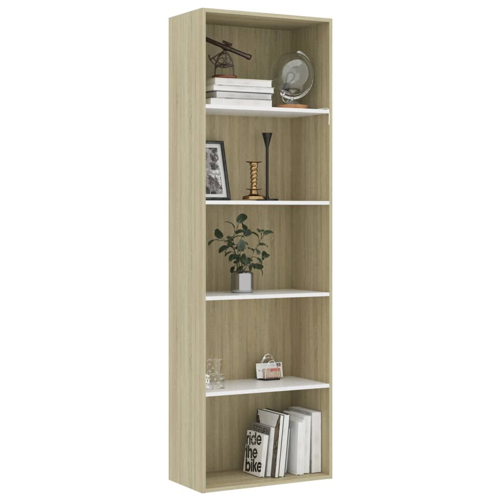 

5-Tier Book Cabinet White and Sonoma Oak 23.6"x11.8"x74.4" Chipboard