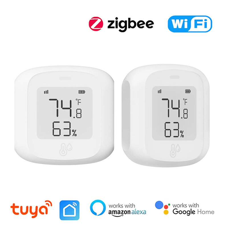 Sensor de temperatura e umidade Tuya Smart WiFi Zigbe para interiores com hidrômetro e termômetro, display LCD, controle