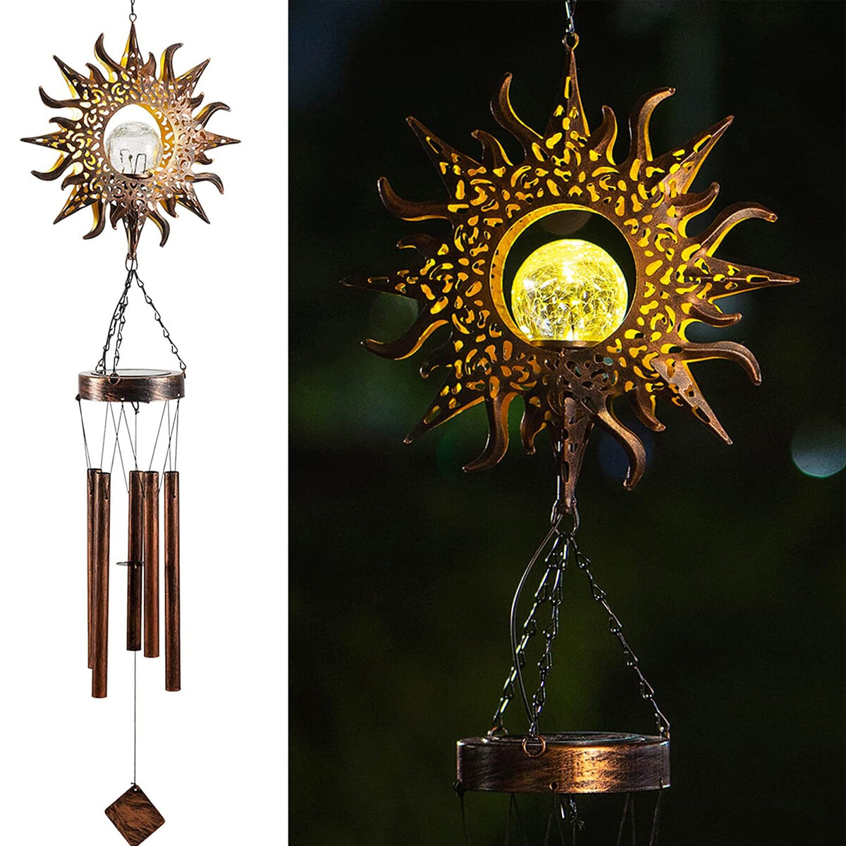 

Sun Wind Chimes Solar Power LED Light Garden Decoration Outdoor Retro Metal Ornament