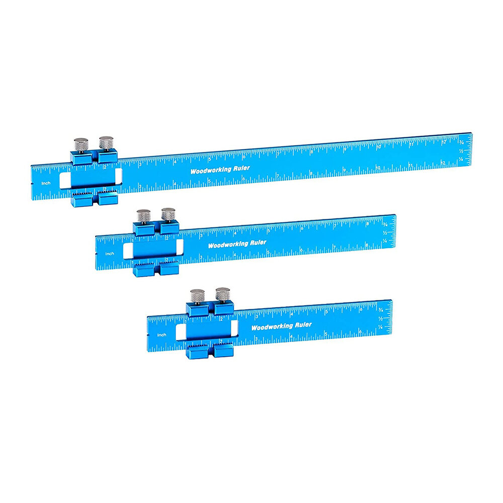 3pcs Aluminum Woodworking Rulers with Slide Stop Precision Pocket Ruler Metal T Track Ruler Square Ruler Inch and Metric
