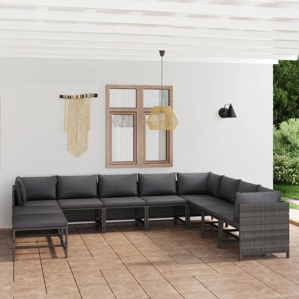 11 Piece Patio Lounge Set with Cushions Poly Rattan Gray
