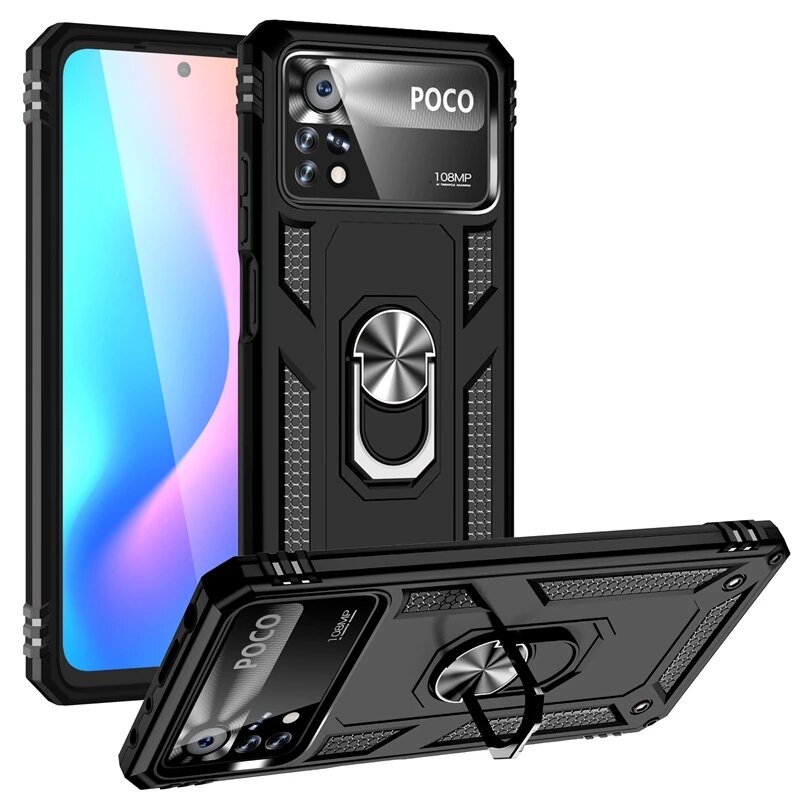 

Bakeey for Xiaomi POCO X4 PRO 5G Case Armor Bumpers Shockproof Magnetic with 360 Rotation Finger Ring Holder Stand PC Pr
