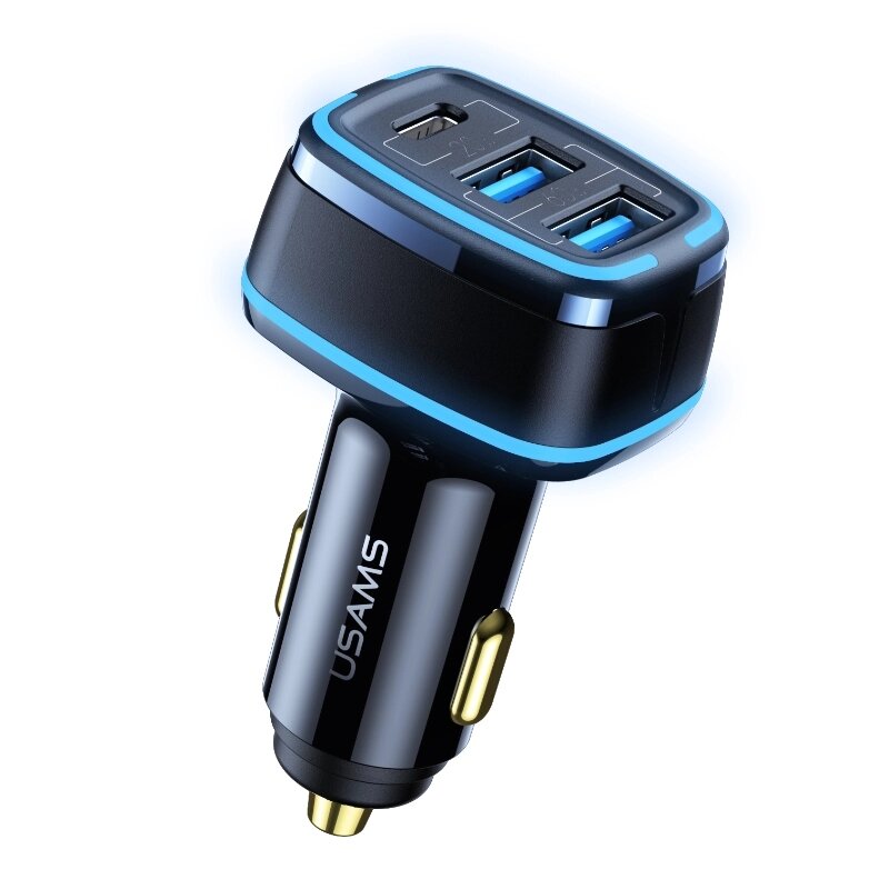 

USAMS C24 80W 3 Ports PD3.0 QC3.0 Type + 2USB Fast Charging Car Charger for iPhone 12/ 12 Mini/ 12 Pro Max for Samsung G