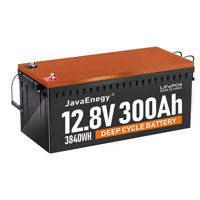 [US Direct] JavaEnegy 12V 300Ah 3840Wh LiFePO4 Batterie mit integriertem 200A BMS, 4000+ Tiefe Zyklen. Perfekte Alternative für Lithium-Batterien in Solar-, Windenergie-Speichersystemen, Wohnmobil-, Marine- und Off-Grid-Anwendungen